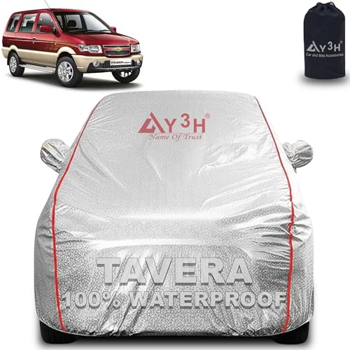 Image of 100% Waterproof Car Cover Compatible with Chevrolet Tavera | All Weather, Dust Proof, UV Protective with Mirror Pocket (Silver Magic)