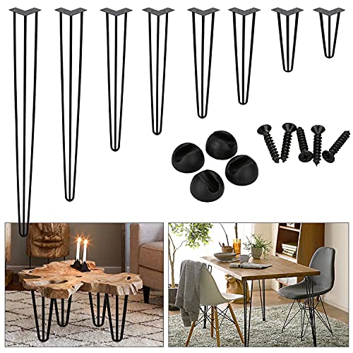 Cecaylie Set di 4 gambe da tavolo con forcella, 3 barre, con protezione per pavimento, 40 cm, metallo nero, per tavolino e scrivania