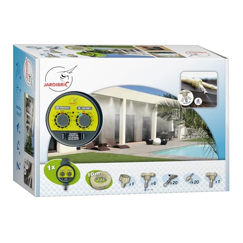Jardibric - Kit Brumisation Extérieur 10 m - 2 Bars - Temporisateur - Buses Anti-Goutte