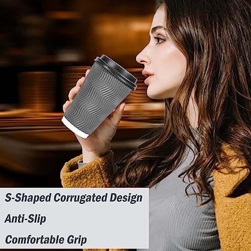 image for Lamosi 50 Pack - 16 oz Insulated Disposable Coffee Cups with Lids, To 