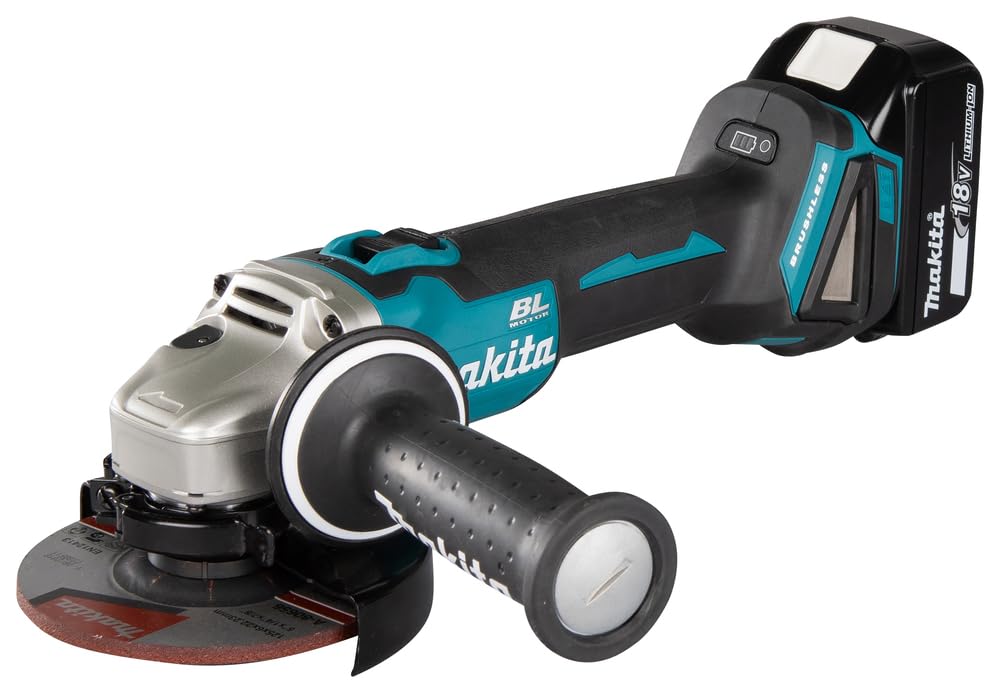 Makita Akku-Winkelschleifer 18 V / 4,0 Ah im MAKPAC inklusive 2 Akkus und Ladegerät, Blau, Silber, 9,5x160 mm, DGA504RMJ