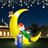 Ramadan Inflatable Decorations 5.8Ft, Eid Mubarak Moon + Ramadan Lantern Inflatable with 4 Bright LED Lights, Eid Mubarak Muslim Holiday Outdoor Yard Decorations