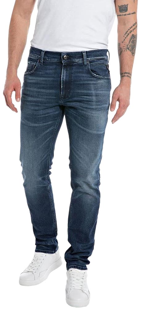 REPLAY Herren Jeans Mickym Slim-Fit, Dark Blue 007 (Blau), 30W / 36L