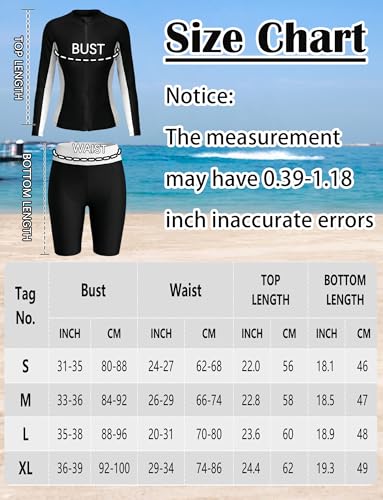 Ausing Femmes Ensembles Rashguard 3 Pièces Maillot de Bain Manches Longues Anti-UV Maillot de Surf Plage Piscine L – vue 6
