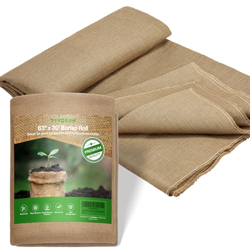 VIVOSUN 63 in x 30 ft Premium Burlap Fabric, 10 oz Heavy Duty High Density Natural Jute Fiber, Multipurpose Burlap for Gardening, Outdoor Plant Care, Weed Barrier, DIY Crafts, and Decoration