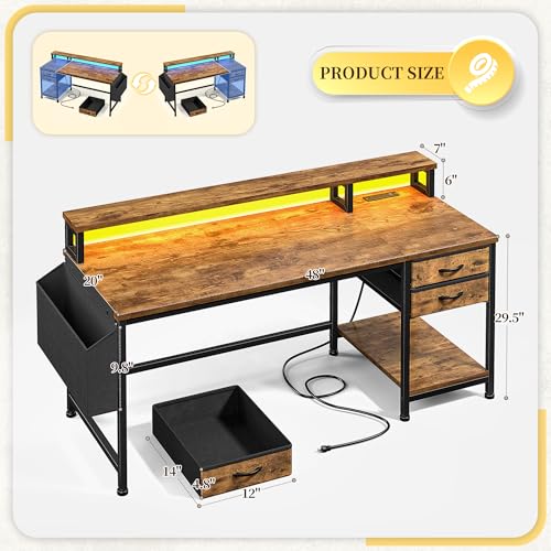 Image of DurayLoly 48 inch Small Gaming Desk with Remote Control RGB Light for Teen Gamer,10m Full-Color Strip with Wireless Remote,20 Dynamic & 20 Lighting Modes, Effortless Control to Level Up Your Gaming Vibe
