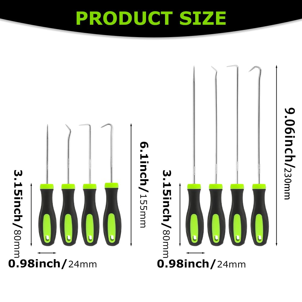 QKDS 8-Piece Pick and Hook Set, Precision Automotive Hook Set, Pick Tool Set for Car Auto Oil Seal/O-Ring Seal Gasket Pick Mini Hooks Puller Remover, Practical Tool(Color:Green Black)