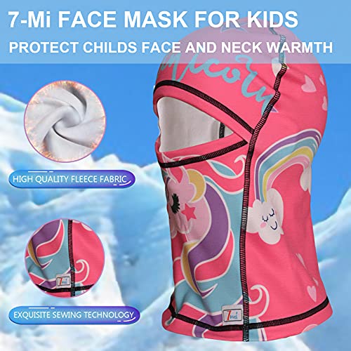 7-Mi Kids Balaclava Ski Mask Windproof Winter Face Warmer Fleece Neck For Boys Girls Cold Weather Winter Sports Skiing,Running,Cycling,Pink,Unicorn thumb #3