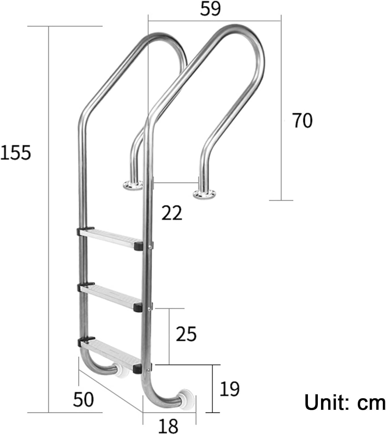 Stainless Steel Pool Ladder, 2/3 Tread Steps, Durable Entry/Exit System for In-Ground Swimming Pools, Silver Handrail, 1.5mm Tube Wall Thickness