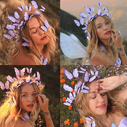 Bartosi Butterfly Fascinator Hat Butterfly Hair Band Hoops Monarch Bohemian Butterfly Headband Crown Pink Butterfly Headpiece Tea Party Halloween Costume Headpiece (1Pack)