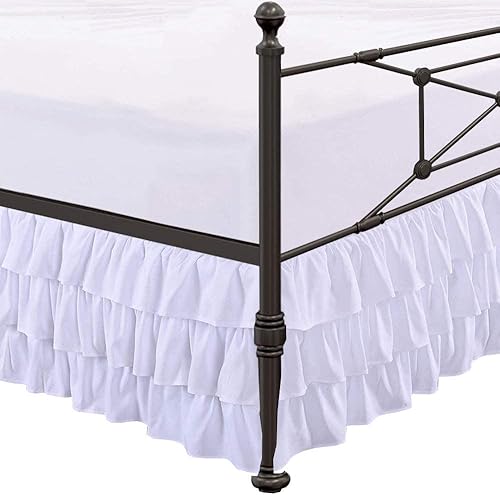 Falda de cama con múltiples volantes con esquinas divididas, volantes tamaño individual XL, 10 pulgadas, caída de polvo y volantes recogidos, color