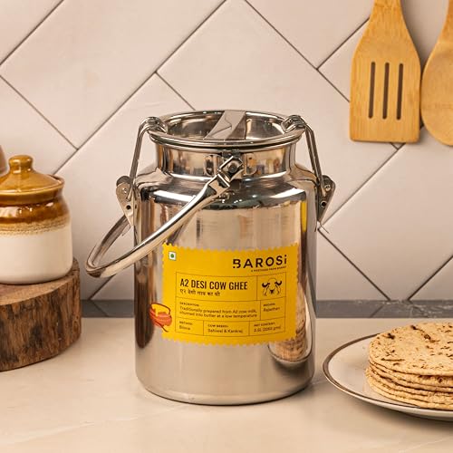 Image of BAROSI A2 Desi Cow Ghee 2.5Litre | Bulk Value Pack | Traditional Bilona Method | Curd Churned Danedar Ghee | Lab Tested| Grass-Fed Desi Cow | Gut Friendly | Stainless Steel 403 Grade Dolchi(2500ml)