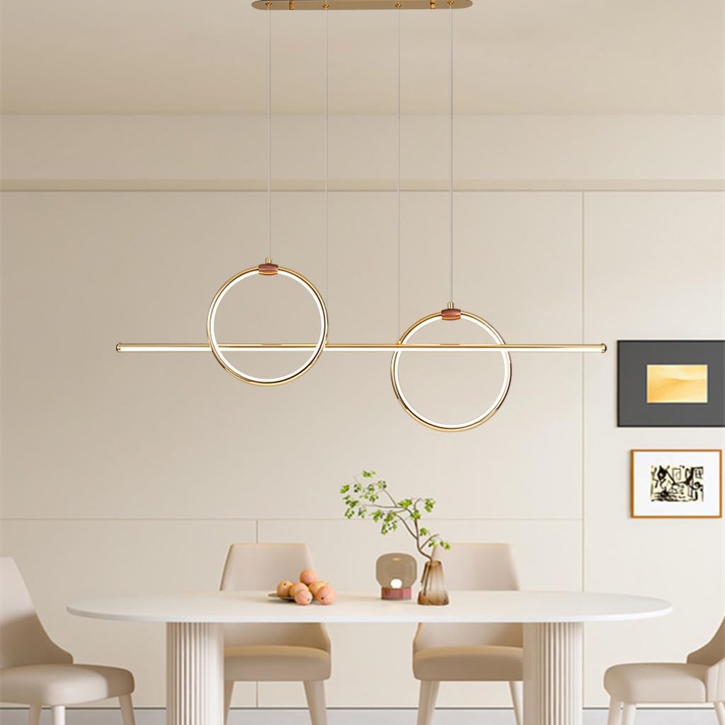 KXEcoLife Dimmable Modern LED Chandelier with Remote Control - Adjustable 3000-6500K Color/Brightness Creative 2-Ring Pendant Light for Dining Room Bedroom & Living