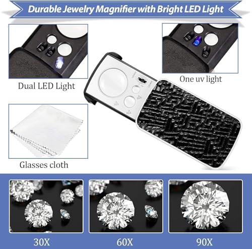 Uver DSR-3D-F Jewelers Loupe 2Pack + 20 Backup Batteries, Foldable Jewelry Magnifier 30X 60X 90X Illuminated Jewelry Eye Loupe Magnifier thumb #2