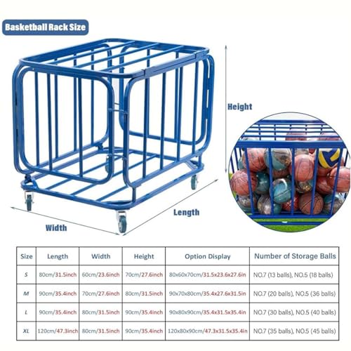Heavy Du Metal Baetball Sto Rack Rolling Cart per nizing palle sportive (calcio, pallavolo, tennis) FoldabCa per scuole e asili (80 x 60 x 70 cm)
