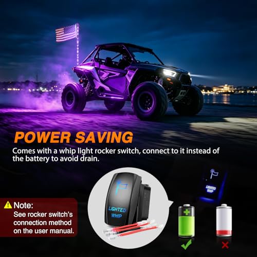 Image of Nilight LED Whip Light 1PC 5FT Spiral RGB Antenna Whips with Spring Base, App /Remote Control DIY Chasing Patterns Brake & Reverse Lights for Side by Side ATV UTV RZR Can-Am Buggy Jeep