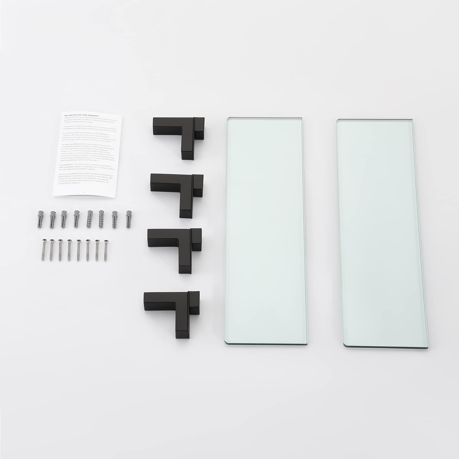 KES Etagere en Verre Noir Etagere Salle de Bain 40CM, 2 Pièces Étagère en Verre Trempé 8mm Tablette Verre Étagères Murale, BGS3201S40-BK-P2