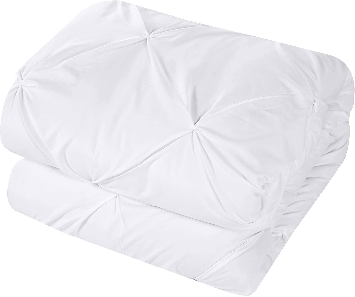 Pinch Pleat PinTuck 1 Piece Duvet Cover - 100% Egyptian Cotton Quilt Covers Bedding, 300 Thread Count Diamond Bedding with Zipper Closure Hotel Quality - White Solid, Superking Size.