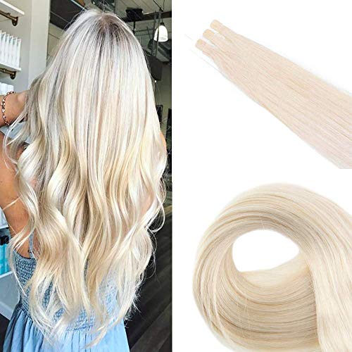 MINI Pu Tape on Hair 20 inch Color 60 Light Blonde MINI Pu Tape on Hair Extensions Human Hair 20 Grams Seamless Hair Extensions with Mini Tapes