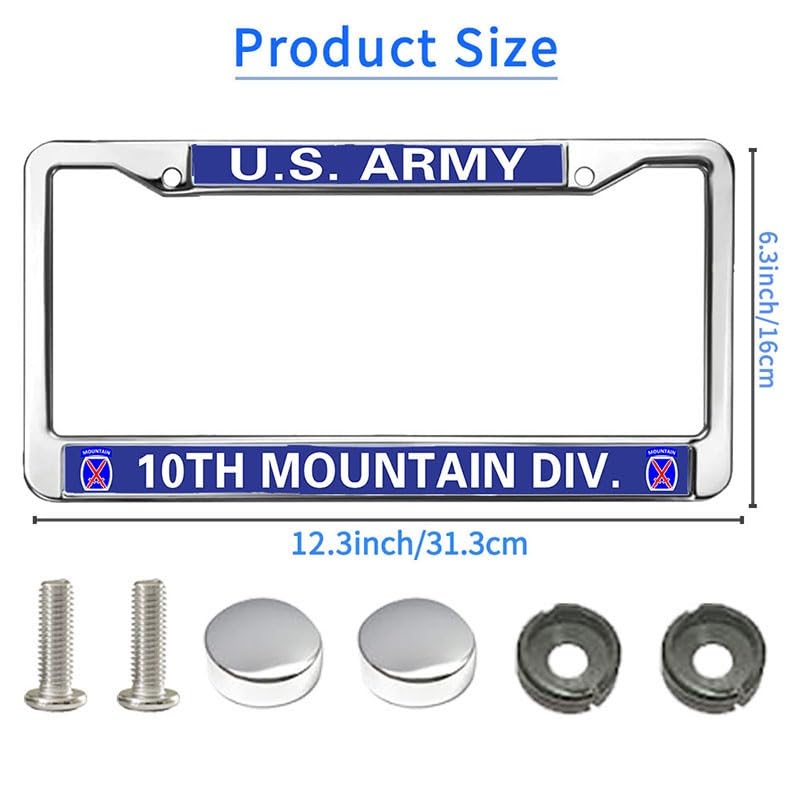 Image of US Army 10th Mountain Div License Plate Frame Metal Auto Car Tag Holder | US Army 10th Mountain Div License Plate Frame Chrome Metal Car Tag Cover Fit Standard US Auto Trucks Exterior Accessories
