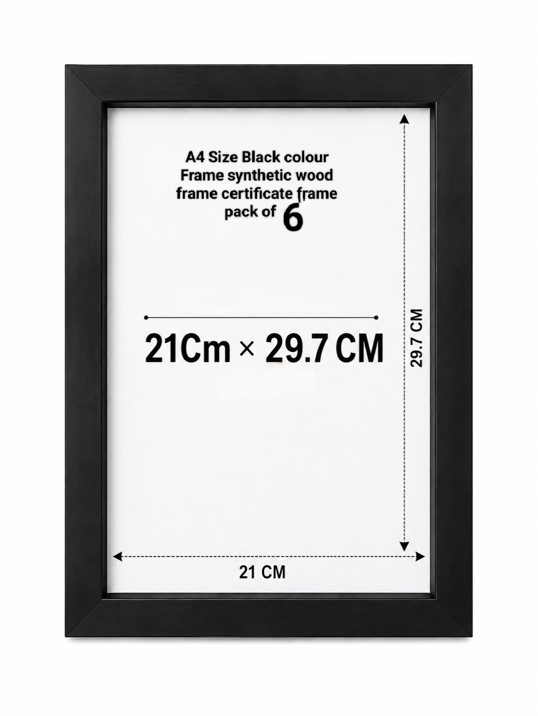 Certificate Frame, Black, Synthetic Wood, Acrylic Sheet, Pack of 6 2