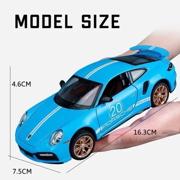 Image of 1:32 Scale Porsche Turbo 911 Toy Car | Metal Pullback Diecast Car for Kids with Openable Doors, Sound, Light Effects Toy for Car Enthusiasts (Color As Per Available)