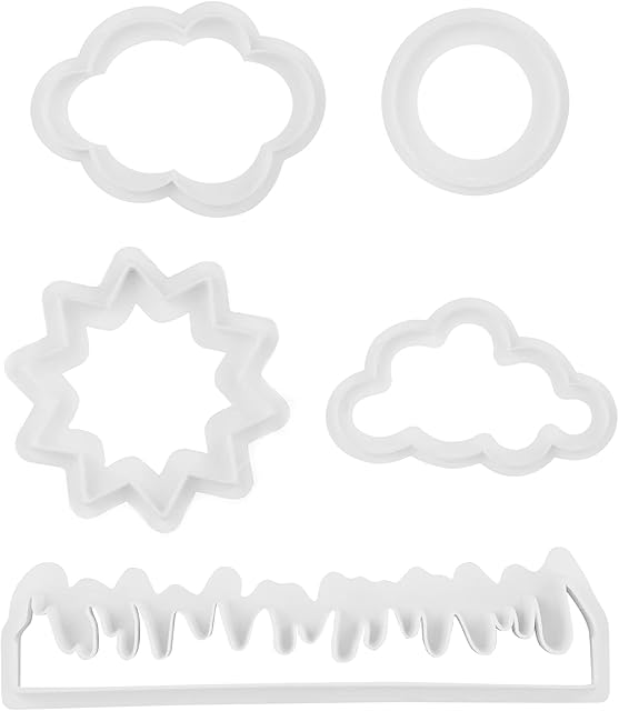 Upgraded 5 Pack Grass Sun Cloud Cookie Cake Cutter Mini Fondant Cutters Creative Biscuit Cutters Sugarcraft Chocolate Icing Mould Cake Decorating Tool Kits for Cake Deocration Handmade Craft DIY