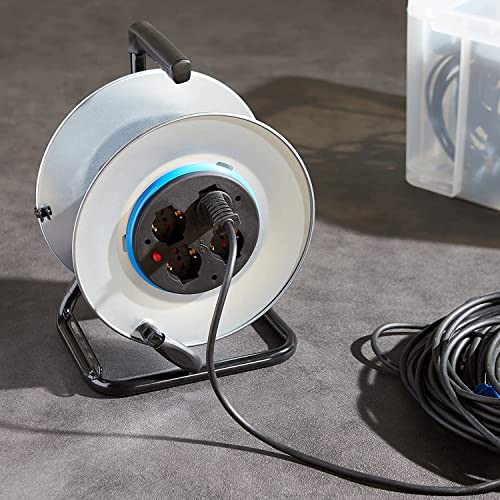 Enrollador de cables metal Electraline 49014 con 4 tomas schuko italianas de 290 mm 6
