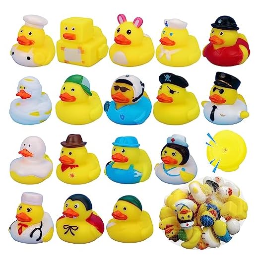 Juguetes Baño Bebe Antimoho,Forreen 17 Piezas Patitos de Goma Flotador Chirrido Mini Colorido Juguetes de Baño Flotante con Bolsa de Malla para Baby Shower Playa y Piscina