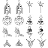 80 ciondolo magico:riceverai 80 ciondoli magici in 8 stili, compresa la rosa, castello, fata, stella, scarpe col tacco alto, vestito, carrozza di zucca e orologio, quantità sufficiente per soddisfare le tue varie esigenze fai da te