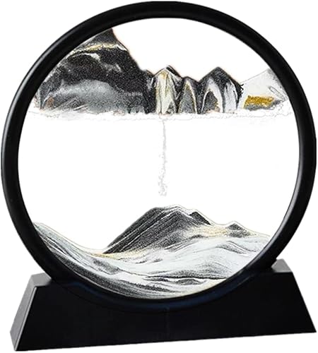 Anxus Imagen artística de arena en movimiento redonda de vidrio 3D de mar profundo, marco de arena que fluye con arena, sensorial relajante para