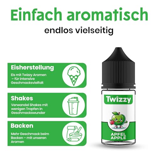 Twizzy Apfel Lebensmittelaroma - 30ml - Intensives Aroma – Ideal zum Backen, in Lebensmitteln & Getränken, auch für Vernebler, Nebelmaschinen, uvm.