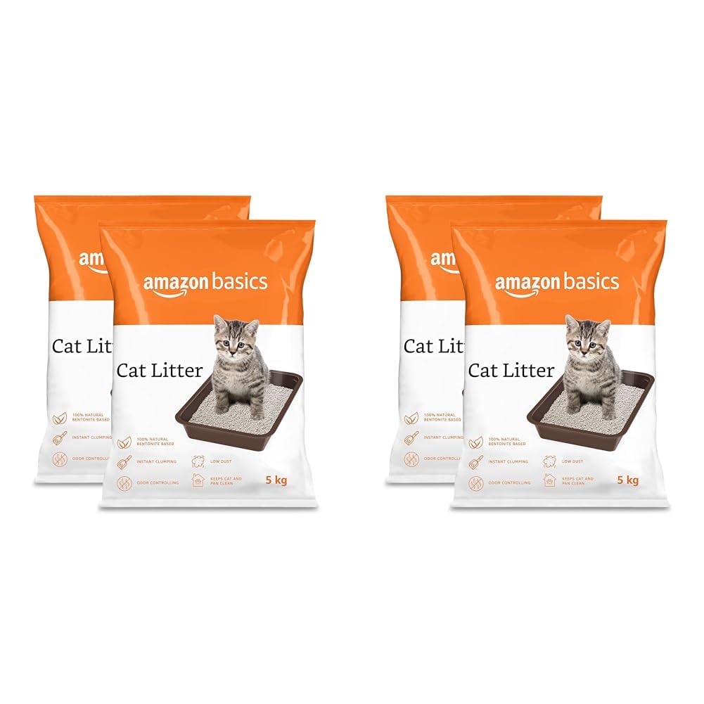 amazon basics scoopable white bentonite cat litter | unscented | 5kg - pack of 4