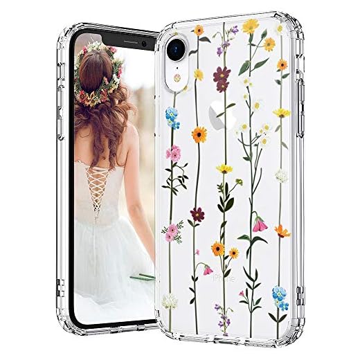 MOSNOVO iPhone XR fodral, klar iPhone XR fodral, vildblomma blommönster klar design transparent plast hårt bakskal med mjuk TPU-stötfångare skyddande fodral för Apple iPhone XR