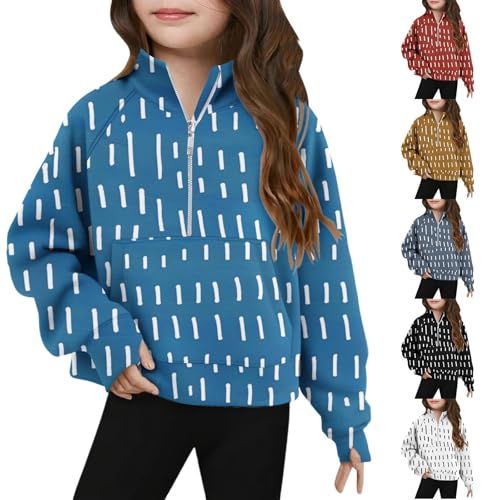 Girls Stand Collar Sweatshirt Half Zip Loose Graphic Tee Tops Long Sleeve Pullover Casual T-Shirts for Kids 5-14 Years2