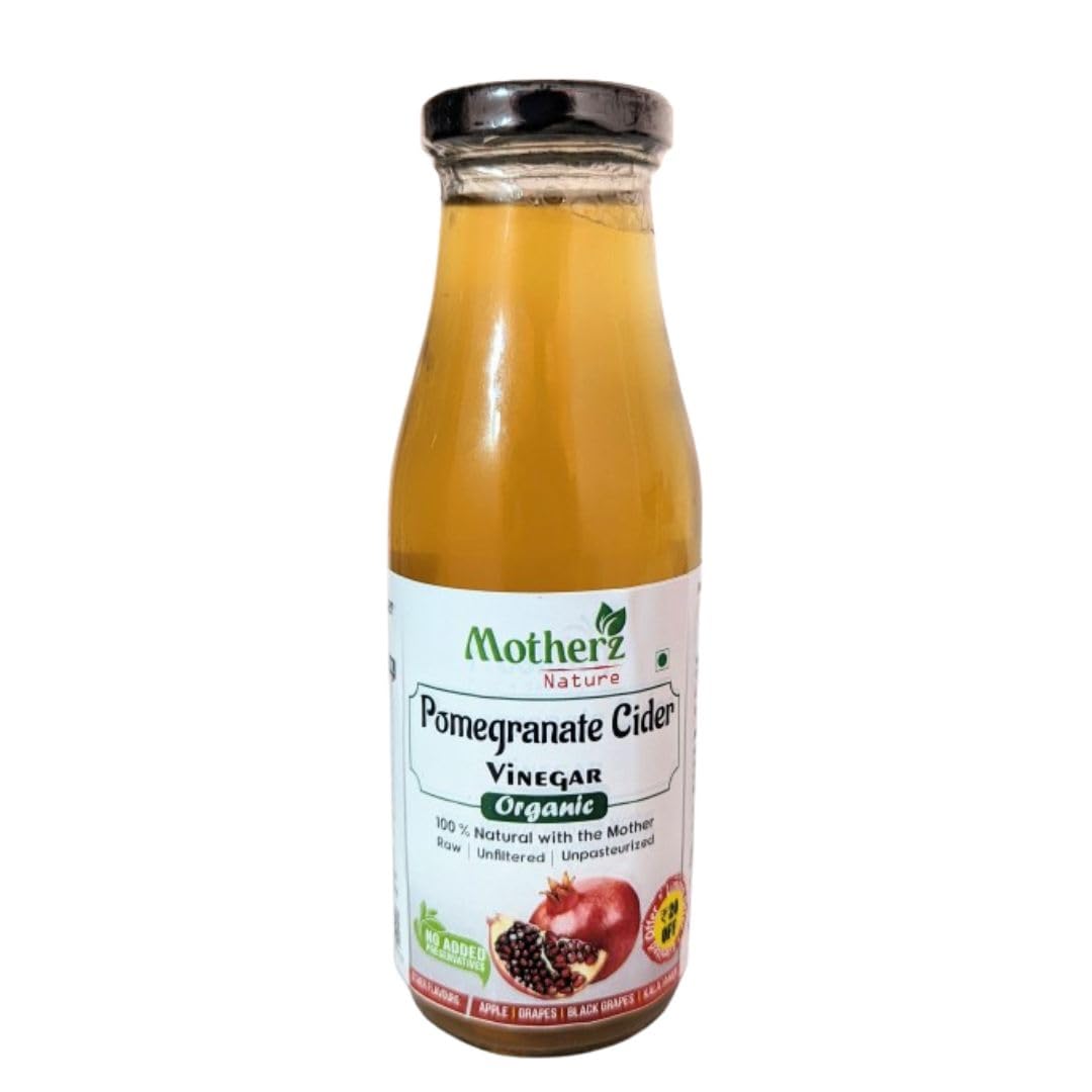 Motherz Nature Apple Cider Vinegar 100% Pure and Organic and Non Pasturised (Pomegranate) 300ml Glass Bottle