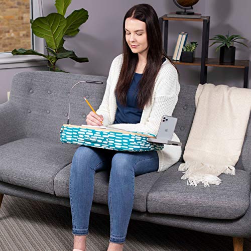 Birdrock Home Deluxe Lap Desk With Pillow Cushion And Wrist Rest | Usb Light And Mouse Pad | Fits Laptops Up To 15" | Tablets Up To 9.6" | Teal And White | Desk With Reading Light | Work From Home #TOP3