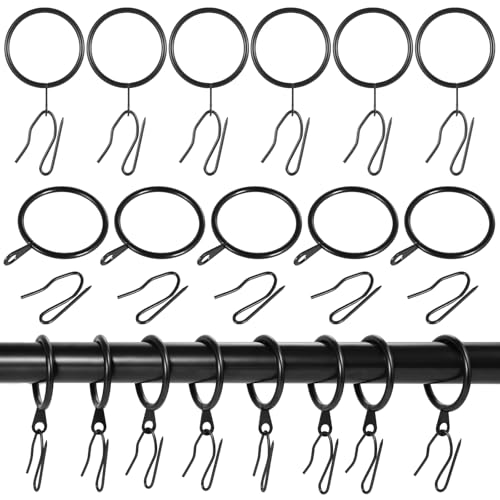 120 Pcs Metal Drapery Curtain Rings and 120 Pcs Metal Curtain Hooks Pin, 1.38 Inch Black Curtain Rings with Eyelet for Drapes, 35mm Internal Diameter for Window, Door and Shower Curtain