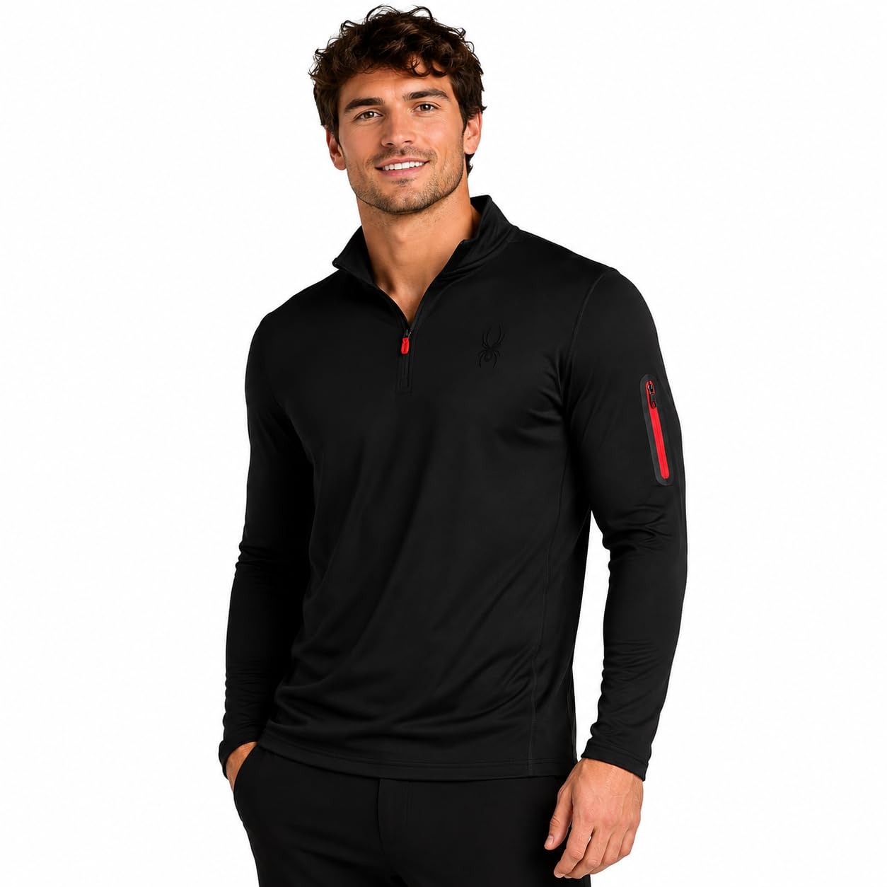 spyder Mens Mock Neck Sweatshirt - 1/4 Zip Athletic Performance Quarter Zip Pullover Men Long Sleeve Workout Shirts for Men-picture-34