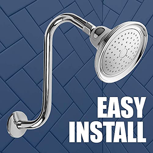 Shower Head Extension Arm with Flange,\"S\" Shaped Shower Head Riser Extension Arm, 10 inch Chrome Shower Pipe Extension