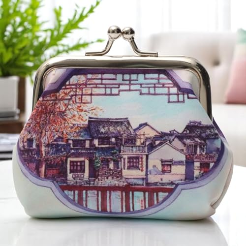 1Pcs Pouch Wallet Classic Country Snap Purse PU Leather Blue-Violet 9x8cm