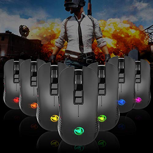 Zienstar Mouse da Gioco Wireless 2.4Ghz con Ricevitore USB e Adattatore USB C,Silent Click, 7 Colori Retroilluminati,3600 DPI,750 mAh Batteria Ricaricabile per MacBook, PC, Laptop