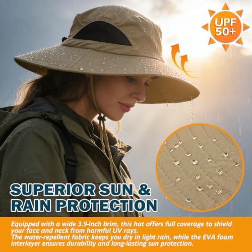 Image of Wide Brim Sun Bucket Hat, Waterproof Boonie Hat for Men & Women | UPF 50+ UV Protection, Adjustable Fit, Chin Strap & Sweatband, Foldable Durable for Fishing Hiking Garden Beach