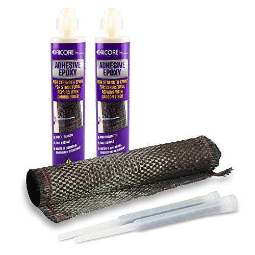 DRICORE PRO Concrete Repair Carbon Fiber Reinforcement Kit (Step Three) | Use Reinforcing Strip With Adhesive To Seal Vertical Indoor and Outdoor Cracks in Home Wall Basement Building Office Workplace