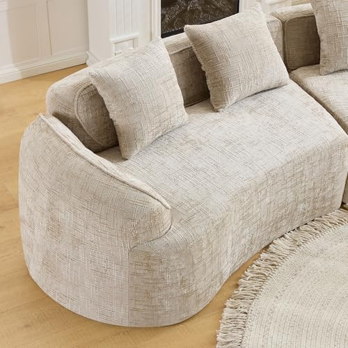Image of 109-Inch Curved Boneless Modular Sofa Compressed 4-Seat Cloud Couch with 4 Pillows, Modern Curved Boneless Foam Sofa Floor Deep Seat Cloud Couch for Living Room Bedroom