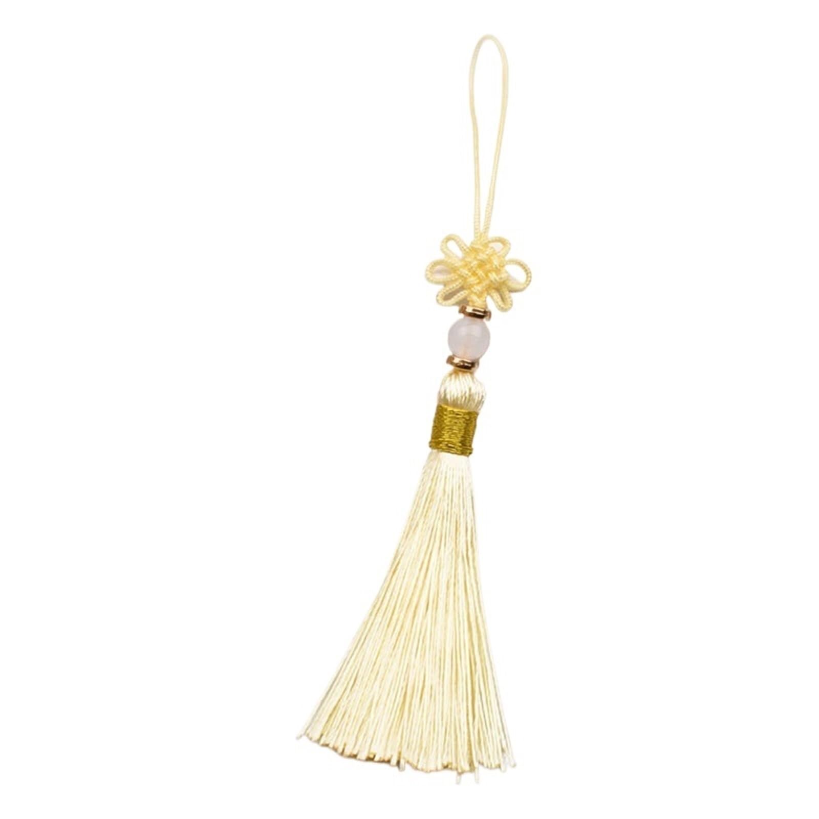 Mini Tassels 30Pcs Small Chinese Knots Craft Tassels Handmade Silky Mini Beaded Tassels for Jewelry Making DIY Earring Bookmark Supplies for Crafts(Beige)