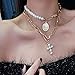 Produktbild Halskette Mehrschichtige Halsketten Für Frauen Design Nachahmung Perlen Cross Choker Gothic Goldmünze Schmuck Geschenke