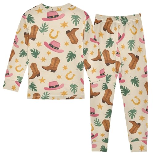 Pajama Sets Long Sleeve Cowboy Cowgirl Theme Pattern Soft Comfy Sleepwear 2 Piece PJS 3-8T3