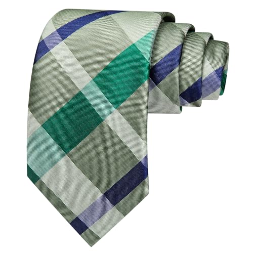 Image of Barry.Wang Plaid Ties for Men Silk Necktie Handkerchief Cuff Links Set
