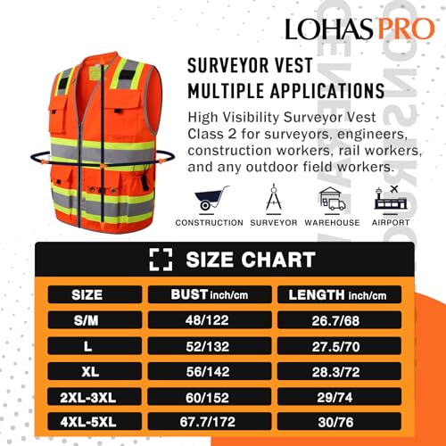 Lohaspro Surveyor Safety Vest Reflective For Men High Visibility Class 2 Heavy Duty Safety Vests With Pockets And Zipper Construction Work Vest 14 Pockets thumb #2
